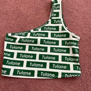 PAIGE Green and White Asymmetrical Crop Top